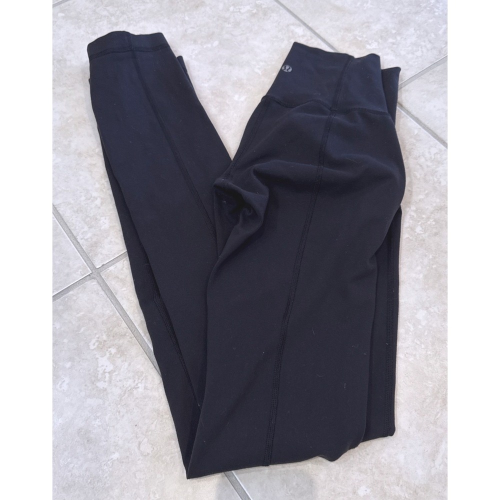Lululemon High Rise Straight Leg Athletic Leggings Black Seam Detail Yoga Pant 2